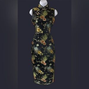 Floral Black Cheongsam Dress